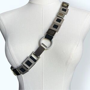 Y2K Metal Geometric Links Belt Carabiner O ring Buckle Stretchy Glitter Silver M